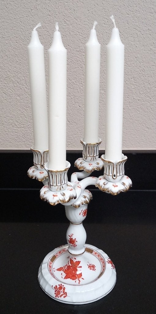 Herend apponyi orange of rust kandelaar met 4 armen uniek, Overige materialen, Overige typen, Ophalen of Verzenden, Zo goed als nieuw