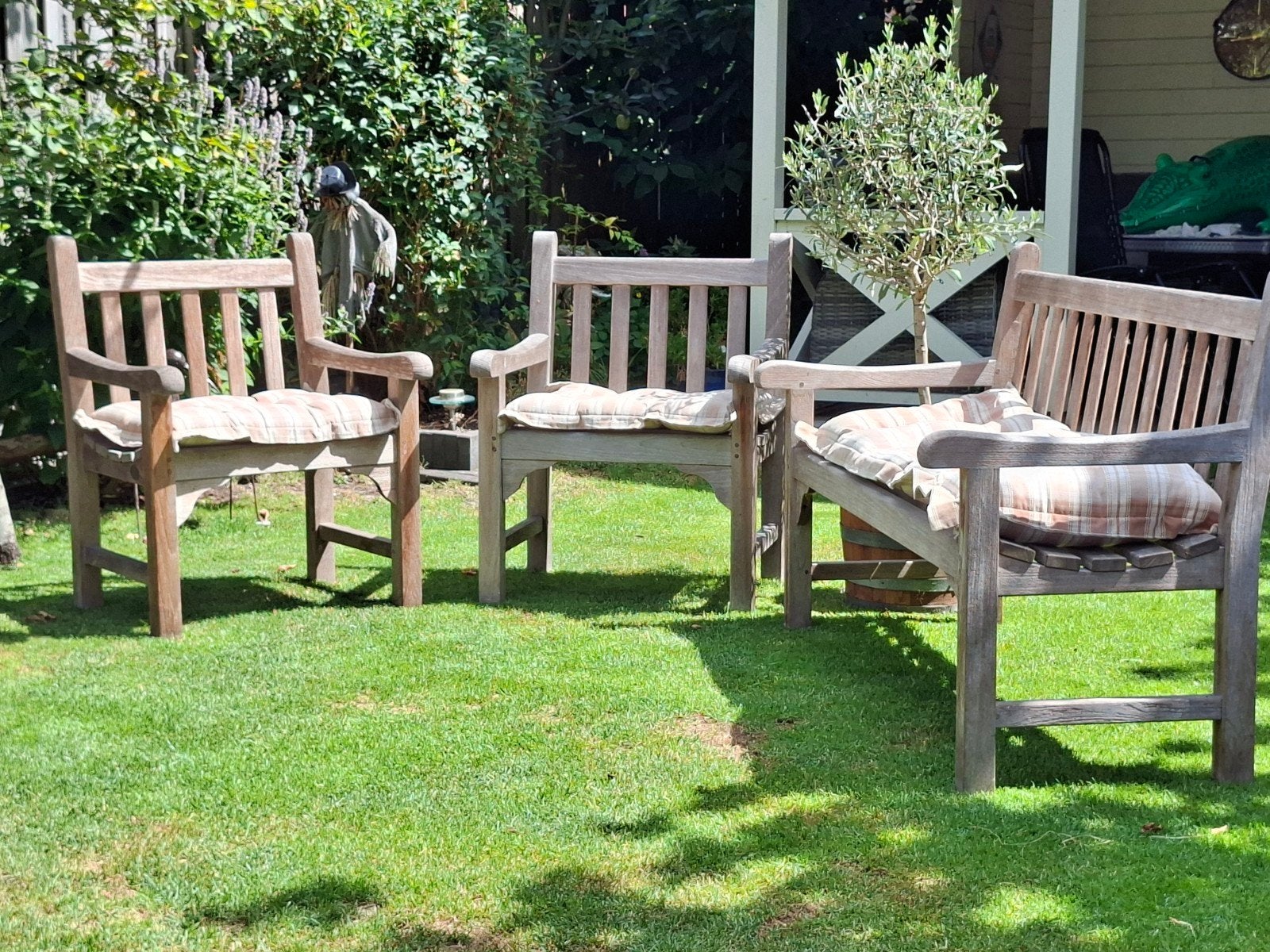 Teak & Garden Tuinset: tuinbank 150 cm + 2 Blokstoelen, Ophalen, 4 zitplaatsen, Teakhout, Zo goed als nieuw