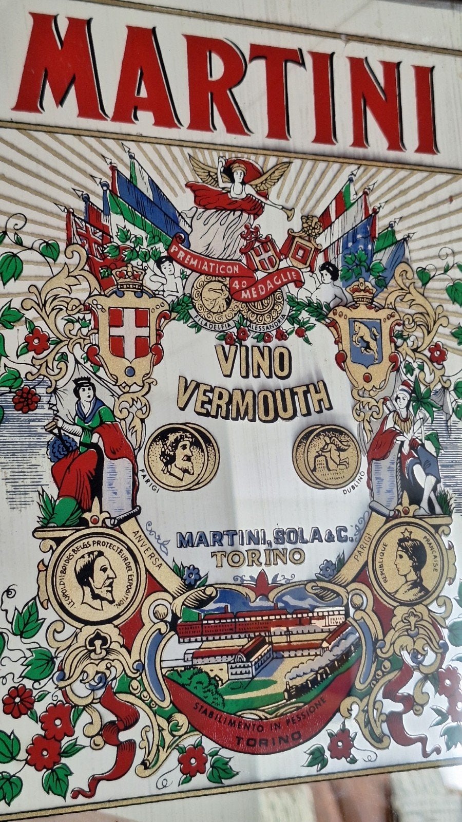 Martini Torino reclame tekst spiegel bar, Verzamelen, Ophalen, Gebruikt, Overige typen