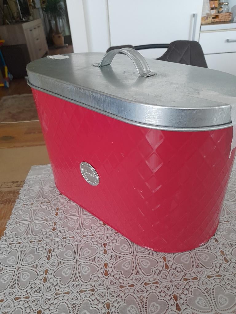 Luxe Broodtrommel Rood met Zilveren Deksel, Ophalen of Verzenden