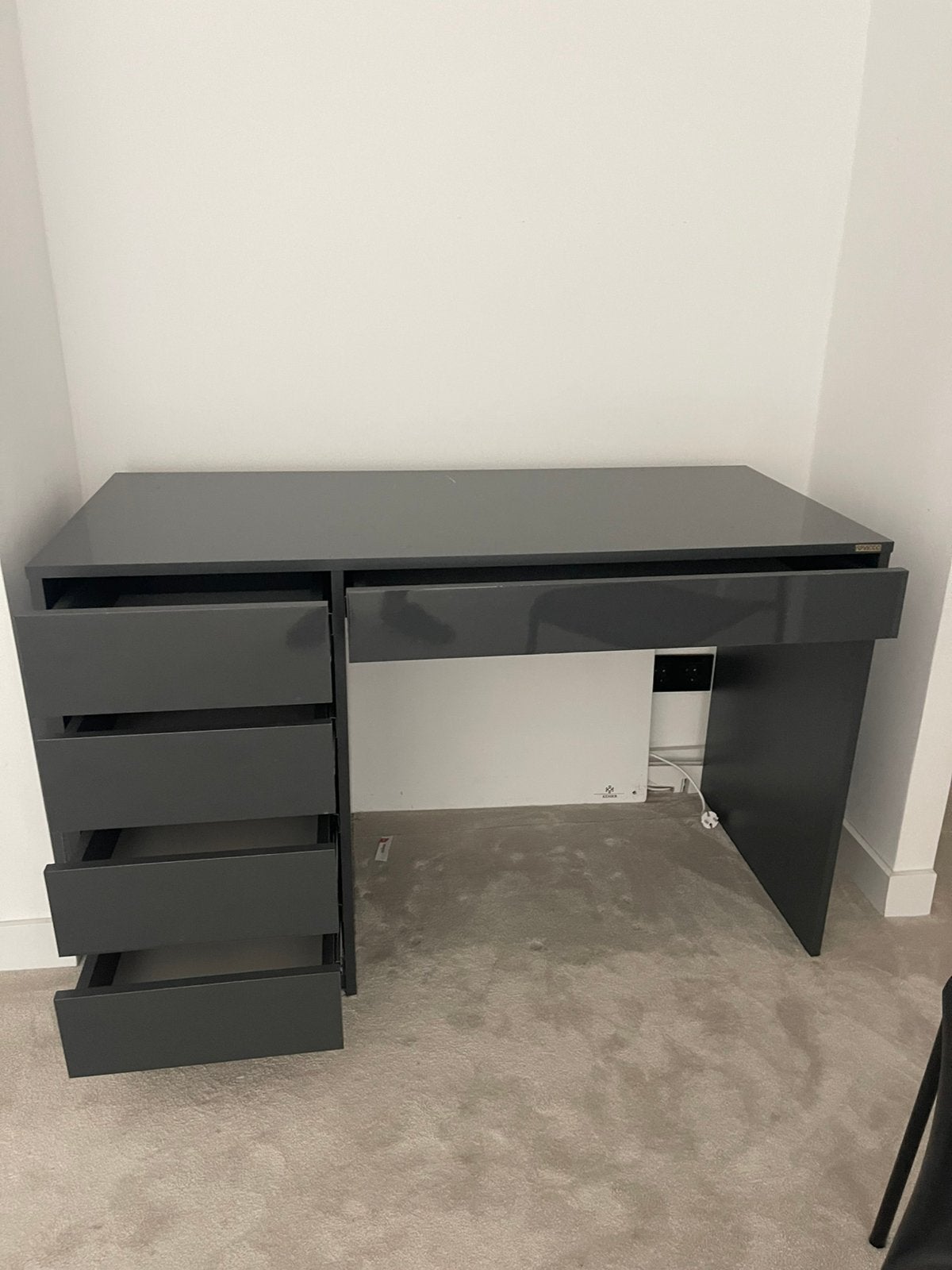 Bureau / Make-up tafel | Donkergrijs hoogglans, Modern, Ophalen, Gebruikt, Grijs
