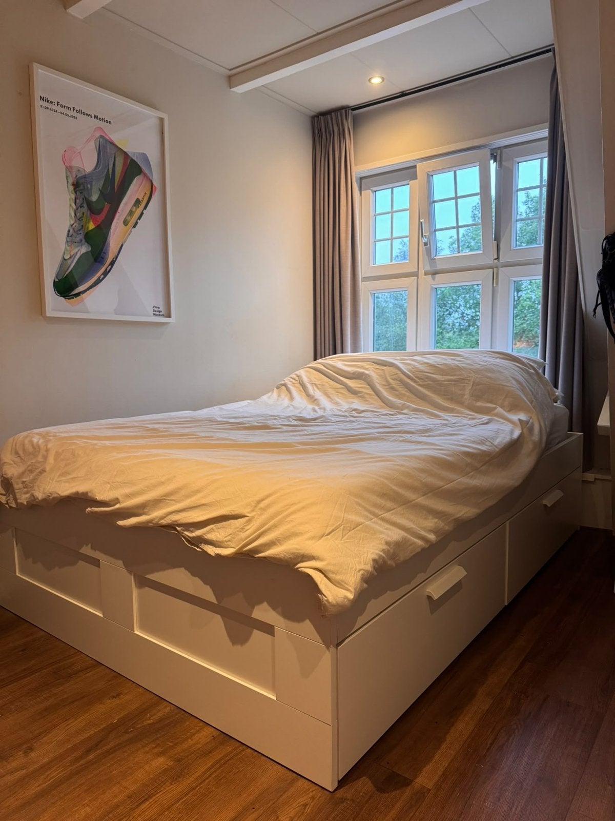 IKEA BRIMNES bedframe met opberglades, wit, 140x200 cm, Ophalen, Gebruikt, Wit, Tweepersoons
