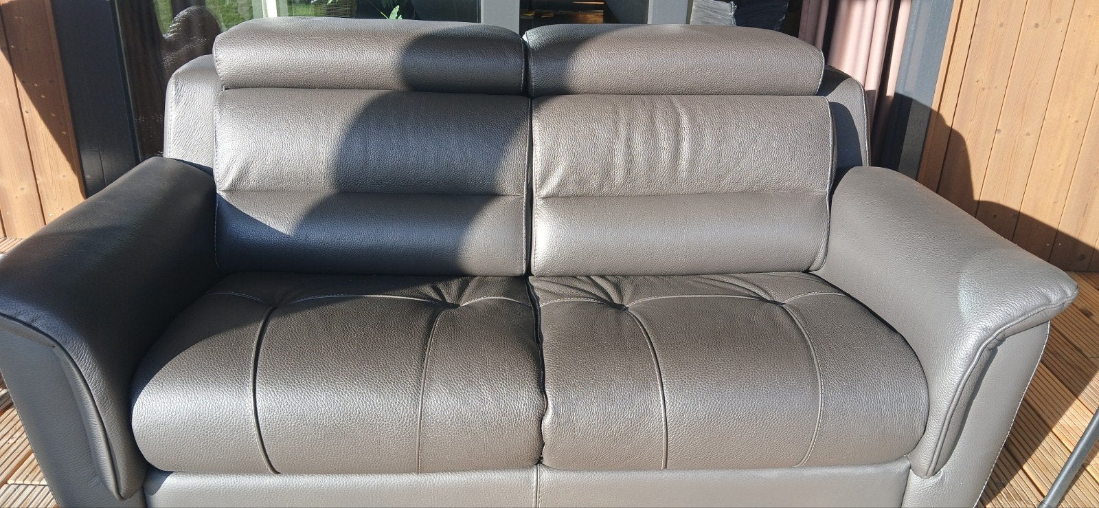 Leren bank (kleur antraciet), Ophalen, 150 tot 200 cm, Tweepersoons, Zo goed als nieuw