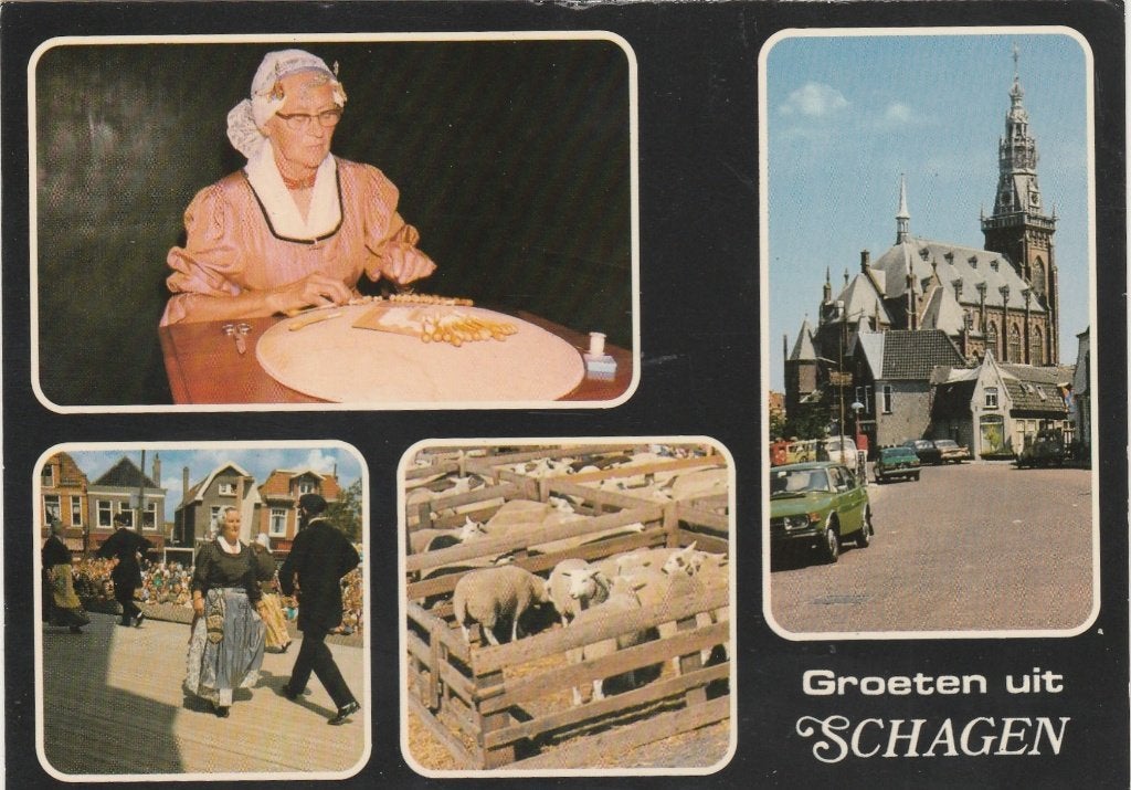 SCHAGEN Klederdracht Schapenmarkt Kerk Saab Groeten, Verzamelen, Verzenden, 1980 tot heden, Gelopen, Noord-Holland