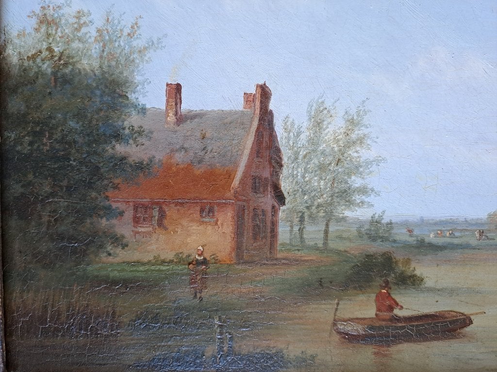 Carl Eduard Ahrendts - Zomerlandschap met figuren en rivier, Antiek en Kunst, Verzenden