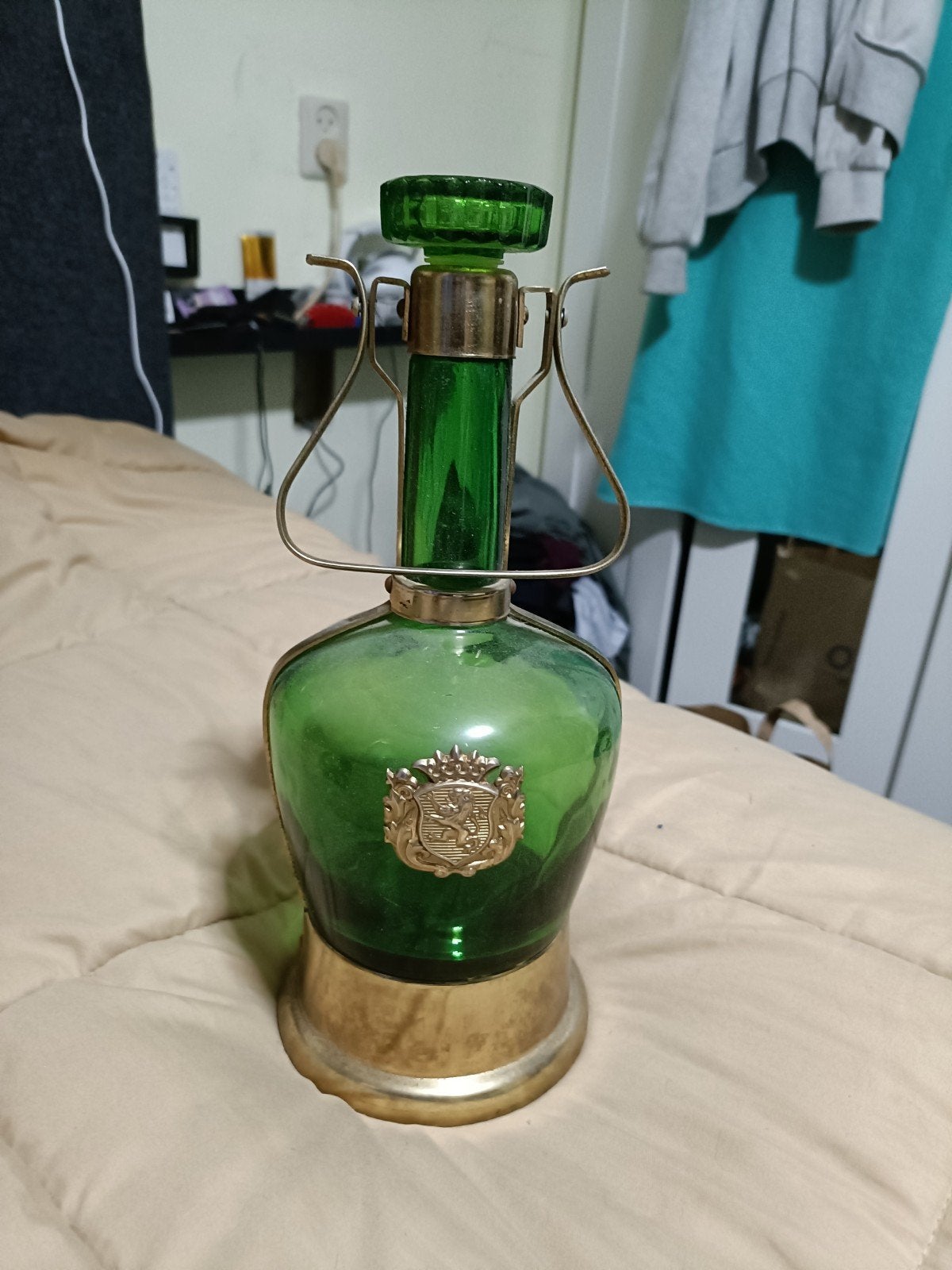 Vintage Groene Muziekdoos Fles - 'Anniversary Song', Verzenden