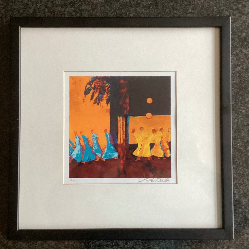 Zeefdruk, mensfiguren, gesigneerd, Marjolijn van Ginkel, Antiek en Kunst, Ophalen, Zeefdruk