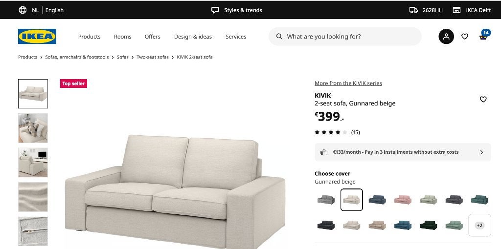 KIVIK 2-seat sofa, Gunnared beige, Ophalen, Tweepersoons, 75 tot 100 cm, Zo goed als nieuw