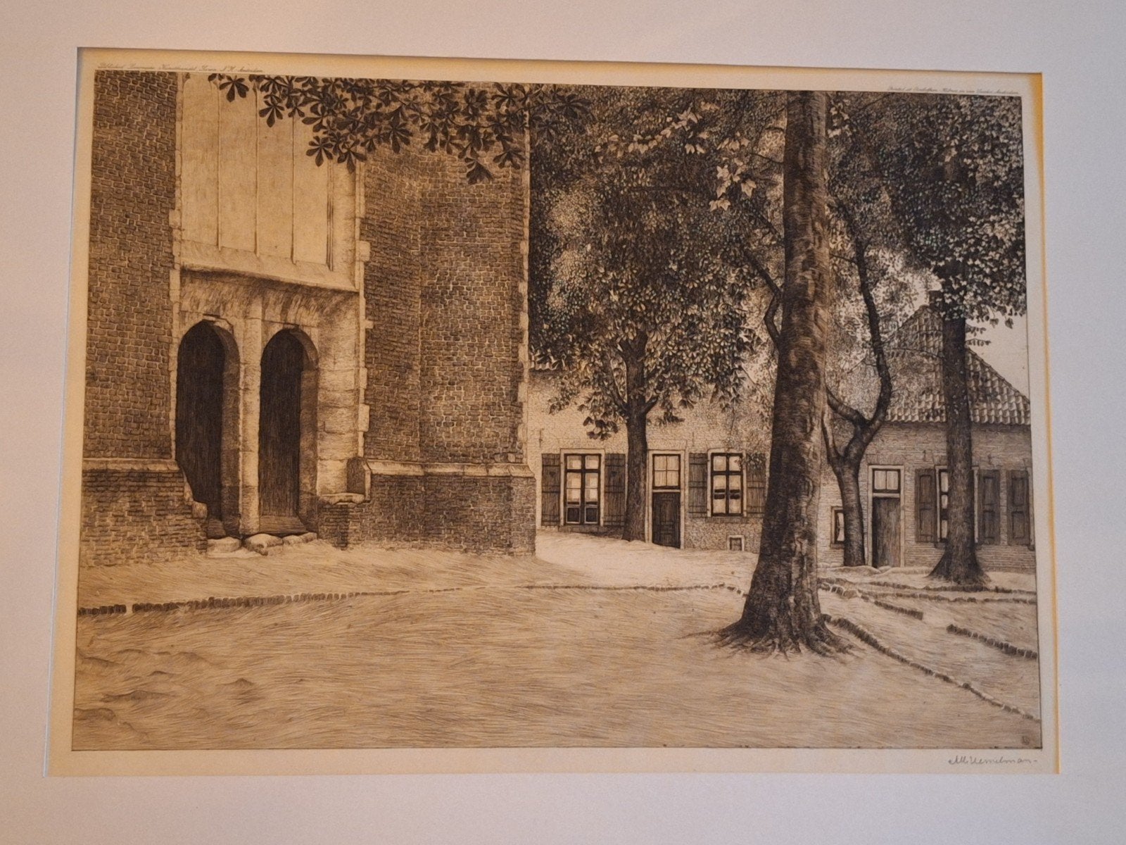 Ets van Albert Hemelman: Binnenplaats, Ets, Architectuur, Ophalen of Verzenden, Gesigneerd