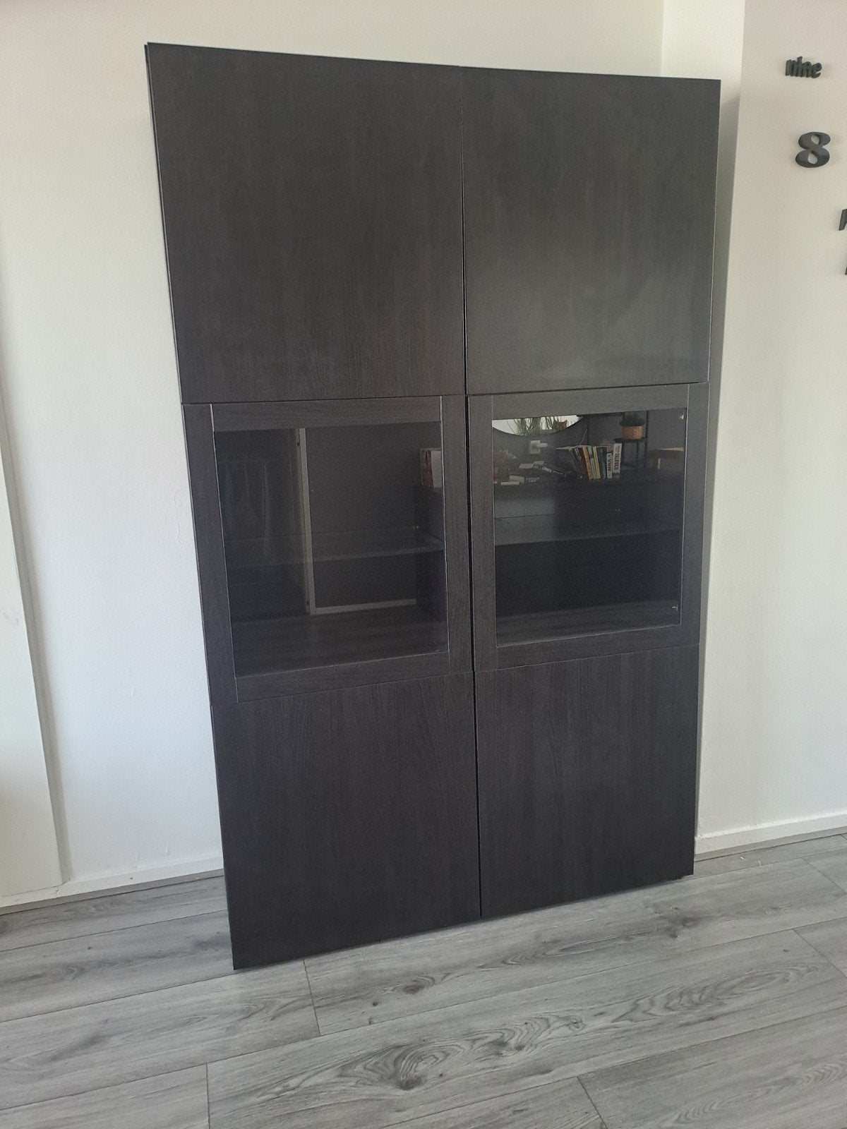BESTÅ Opbergcombinatie kast met glazen deuren, donkergrijs/z, Ophalen, Met deur(en), 100 tot 150 cm, Modern, Scandinavisch
