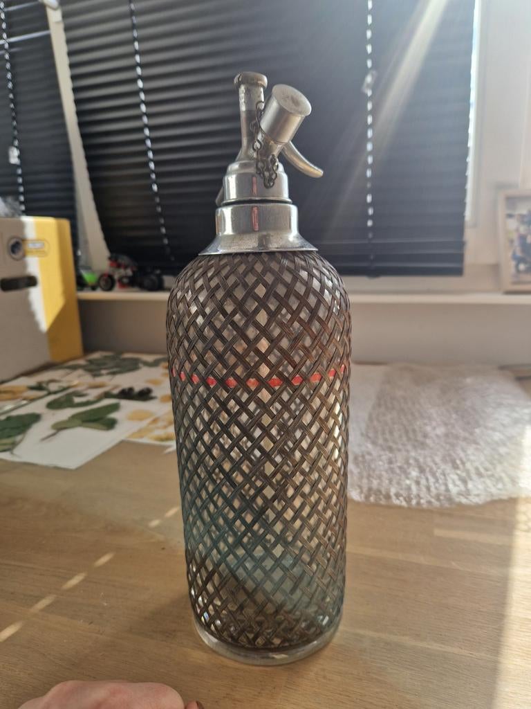 Vintage Sifons Spuitwaterfles met Metalen Net, Antiek en Kunst, Ophalen of Verzenden