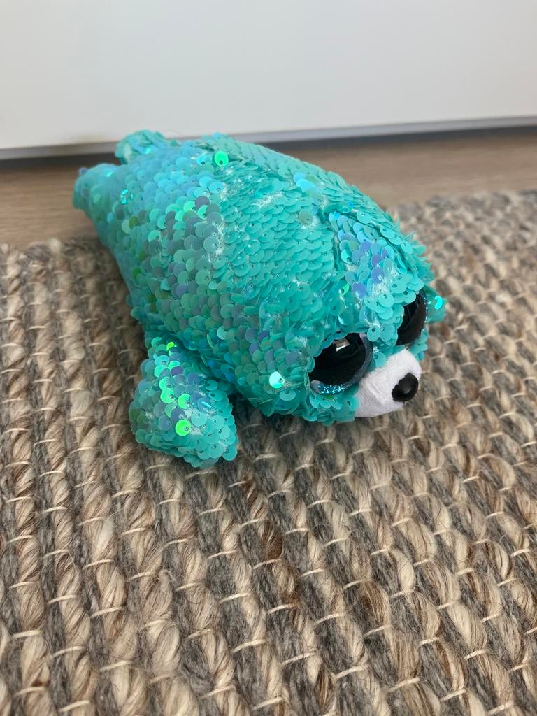 Ty Beanie Boo Waves de Zeehond met Blauwe Glitters, Kinderen en Baby's, Speelgoed | Knuffels en Pluche, Overige typen, Blauw, Ophalen of Verzenden