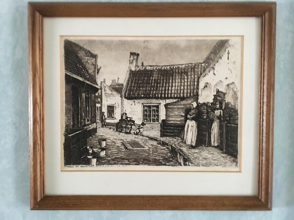 Ets  ,  Katwijk  aan  Zee    c.a   .  1900, Antiek en Kunst, Ophalen of Verzenden, Stadsgezicht, Ets