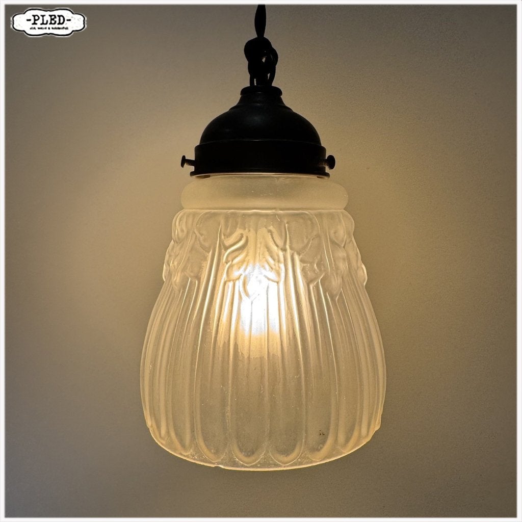 Oud, art deco, frosted glass hanglampje / nieuw snoer, Gebruikt, Art deco, Glas, Nb