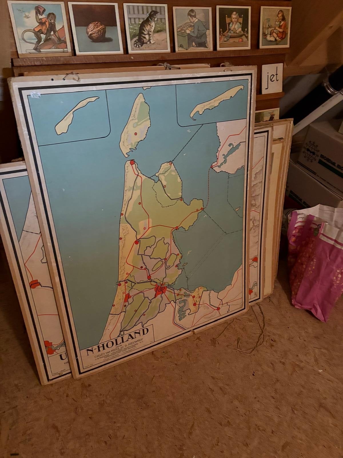 Vintage Schoolkaart Noord-Holland - Educatieve Wanddecoratie, Ophalen of Verzenden, Aardrijkskunde