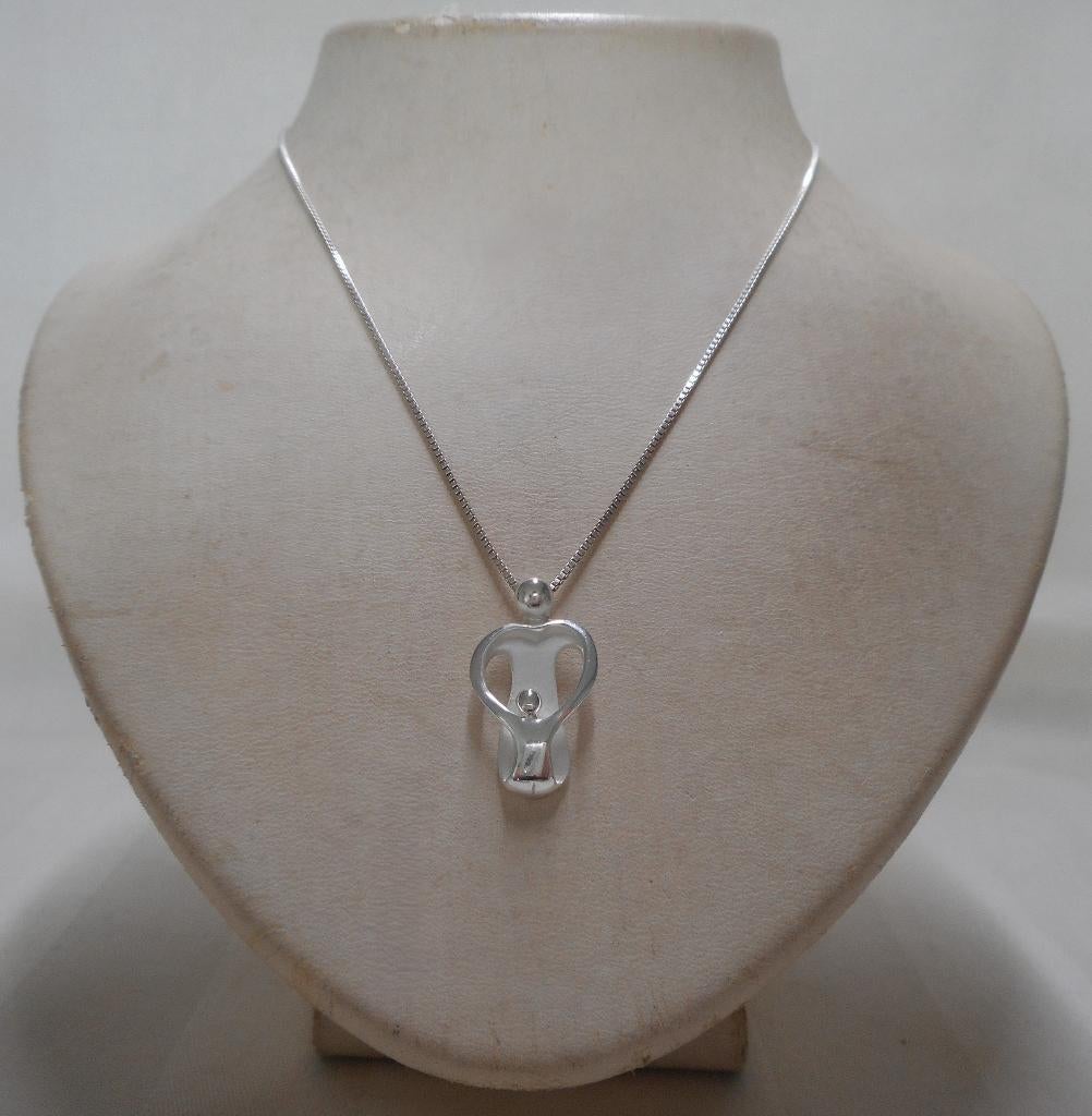 Zilveren ketting met hanger moeder met kind nr.779, Met hanger, Verzenden, Zo goed als nieuw, Zilver