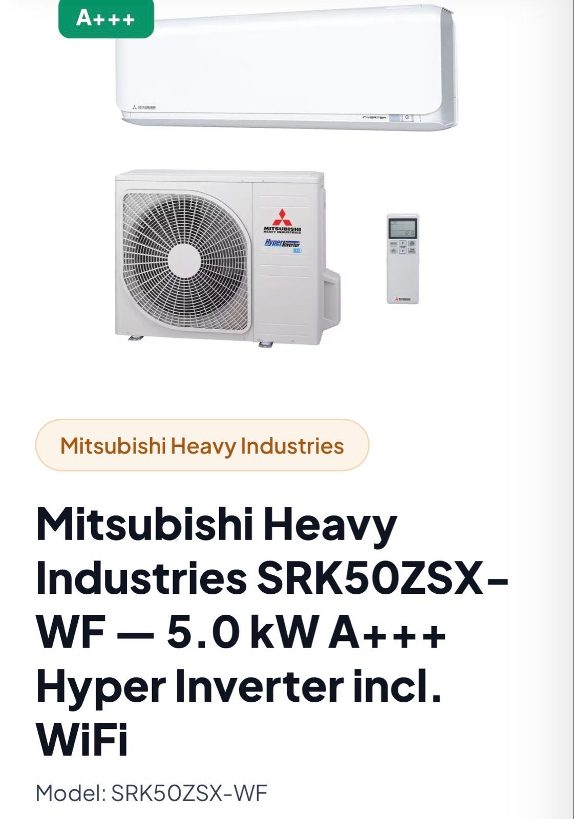 Gezocht Mitsubishi Heavy Industries SRK50ZSX-WF 5.0 kW A+++, Nieuw, 3 snelheden of meer, Ophalen of Verzenden, Koelen en Ontvochtigen