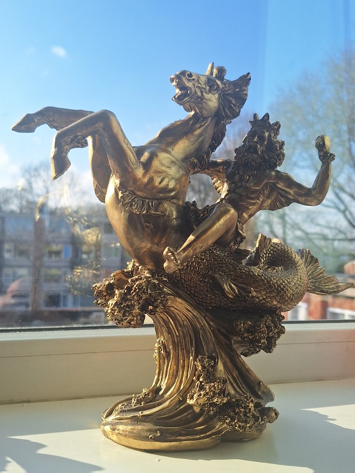 Neptunus en Zeepaard Bronzen Beeld, Overige onderwerpen, Ophalen of Verzenden, 20 - 50 cm, Beeld