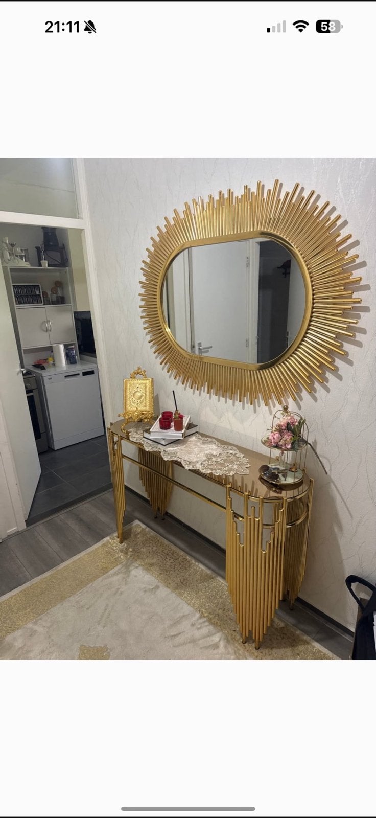 Prachtige luxe set bestaande uit een grote gouden spiegel, Huis en Inrichting, Ophalen, Zo goed als nieuw, Rechthoekig, Minder dan 100 cm