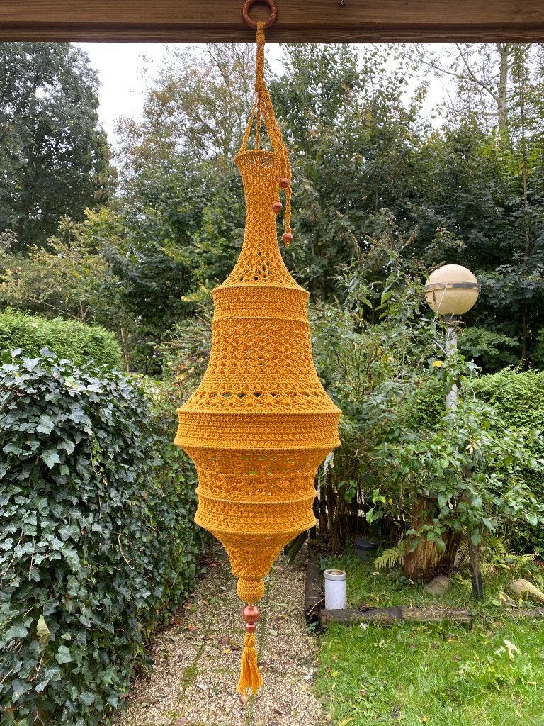 Gehaakte hanglamp, Huis en Inrichting, Ophalen of Verzenden, Zo goed als nieuw, Textiel, Boho Lantaarn