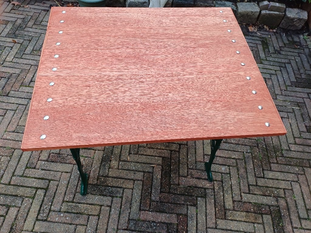 Tuintafel met antieke gietijzeren poten, Tuin en Terras, Tuintafels, Ophalen, Gebruikt, Rechthoekig, Overige materialen