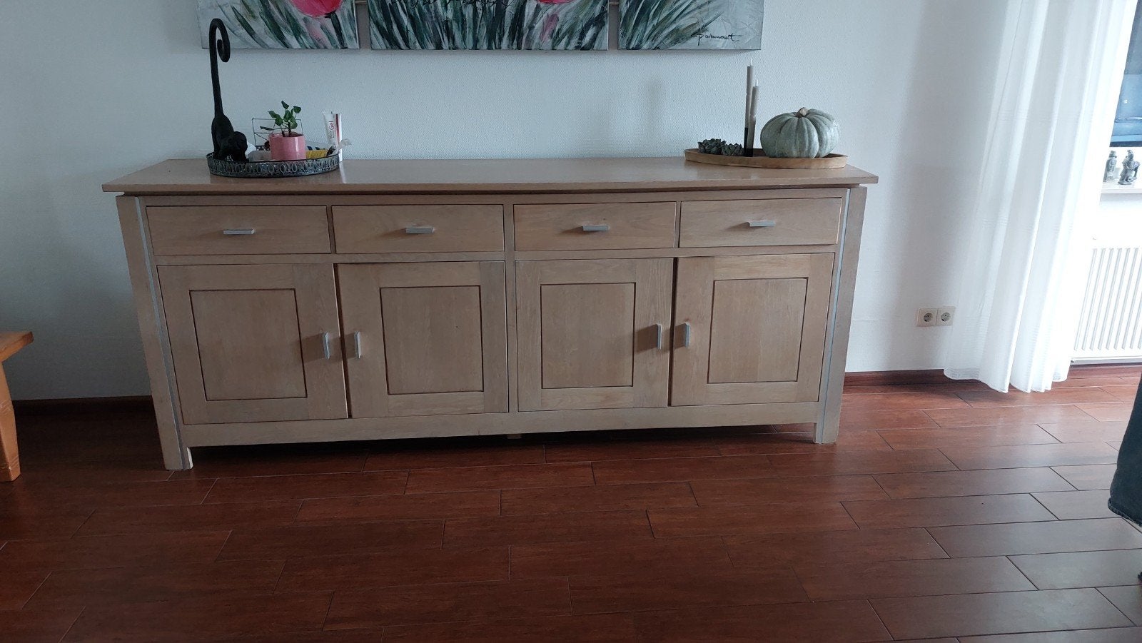 Houten kast met melk-glazen deuren en dressoir, Ophalen, Gebruikt, Met lade(s), Overige houtsoorten