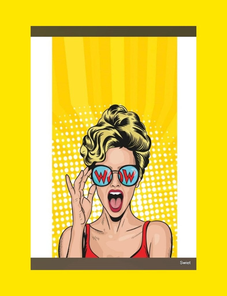 14008 – Popart fotobehang met vrouw en zonnebril swiet, Ophalen of Verzenden, Rood