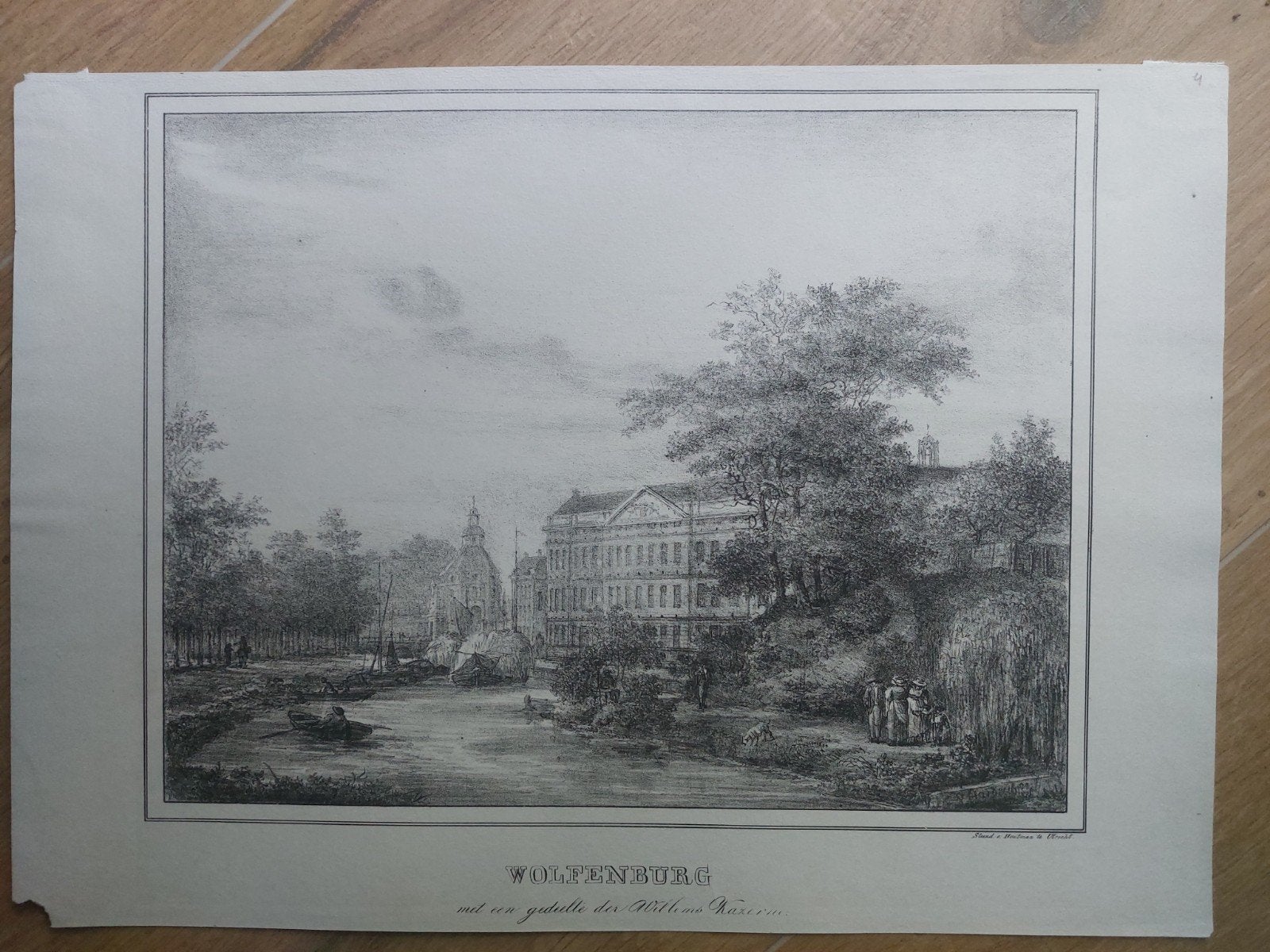 4 / Wolfenburg Willems Kazerne Utrecht Orig. steendruk 1830, Gesigneerd in de plaat, Ophalen of Verzenden
