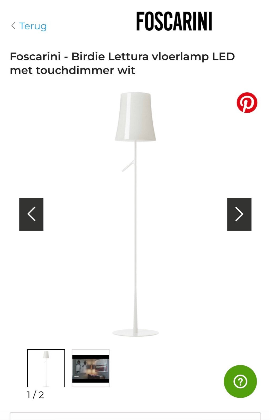 Foscarini Birdie Lettura vloerlamp LED met touchdimmer wit, Ophalen, Overige fittingen, Zo goed als nieuw, Metaal
