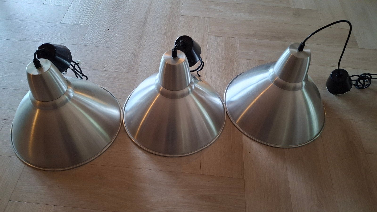 Set van 3 IKEA HEKTAR Hanglampen Industrieel Staal E27, Gebruikt, Industriële, Metaal, E27 (groot)