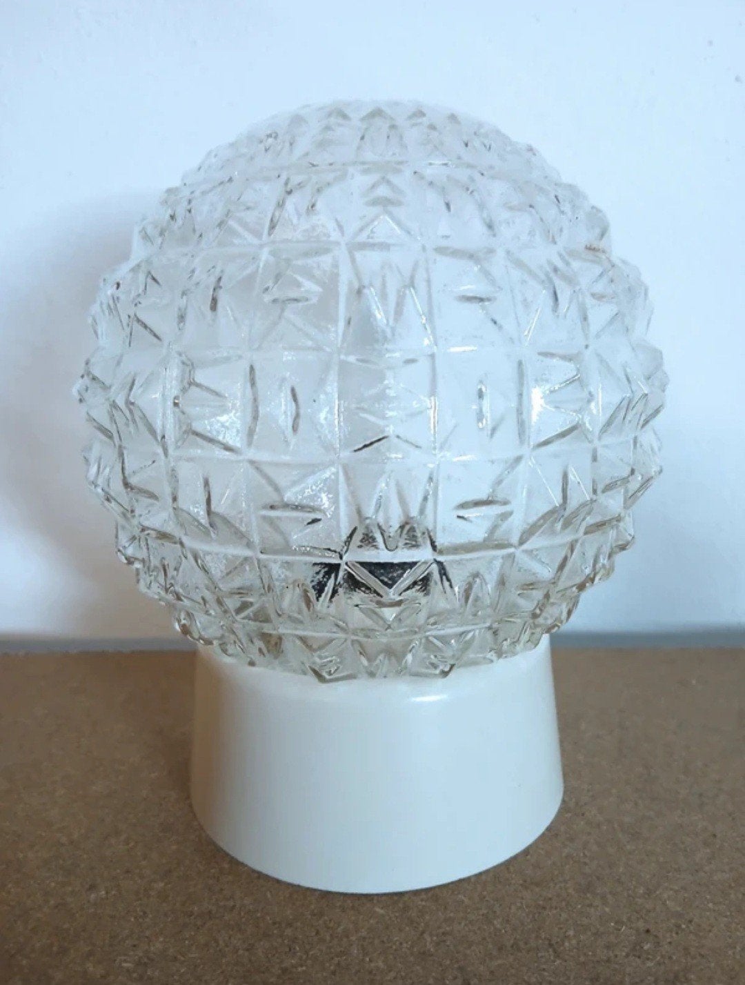 vintage plafondlamp glas bol, plafonniëre met armatuur, Ophalen, Zo goed als nieuw, Glas