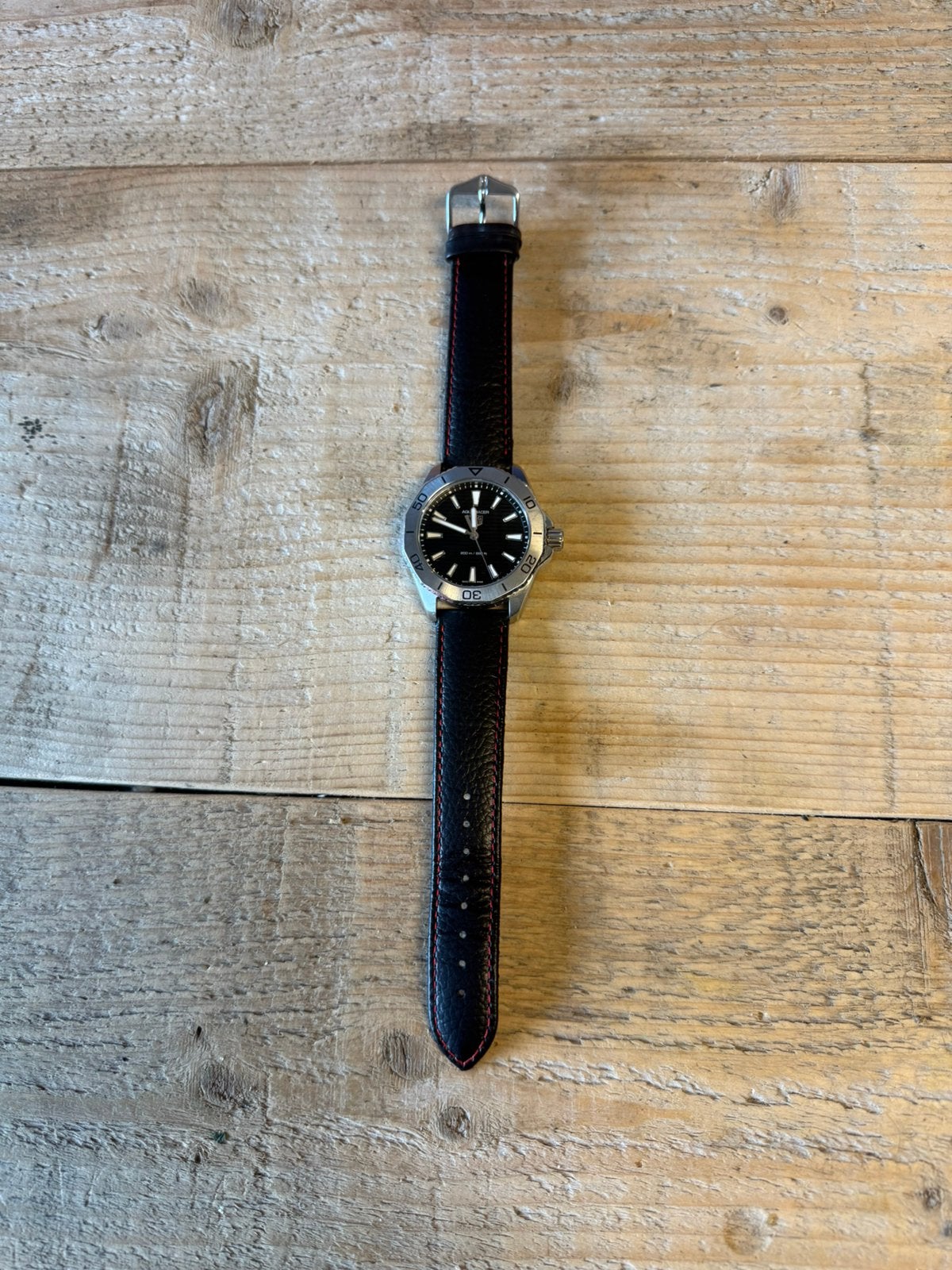 TAG Heuer Aquaracer met leren band, Ophalen of Verzenden, Staal, TAG Heuer