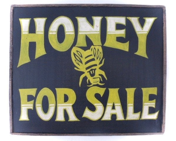 Houten reclamebord Honey for Sale / honing / imker / bijen, Reclamebord, Ophalen of Verzenden, Zo goed als nieuw, B6