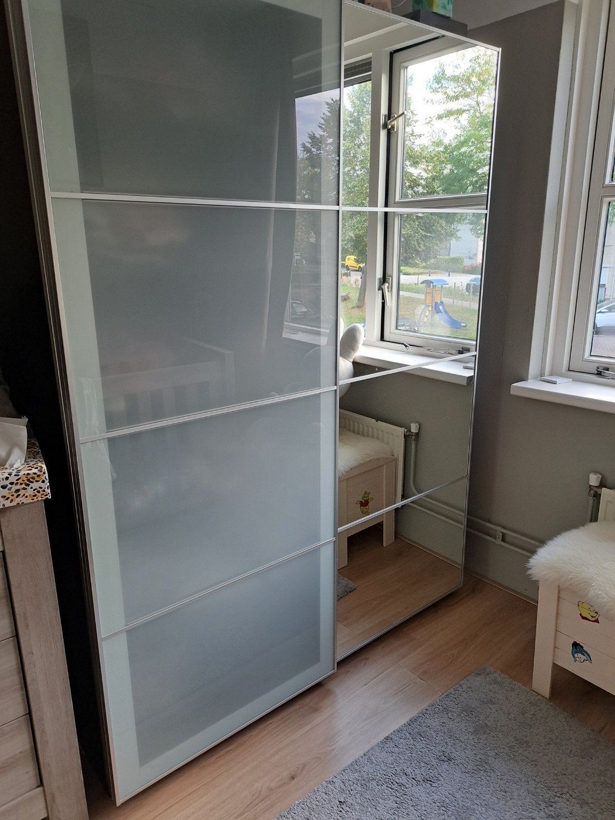 IKEA PAX kledingkast met schuifdeuren en spiegel, Ophalen, Gebruikt, Met plank(en), Modern