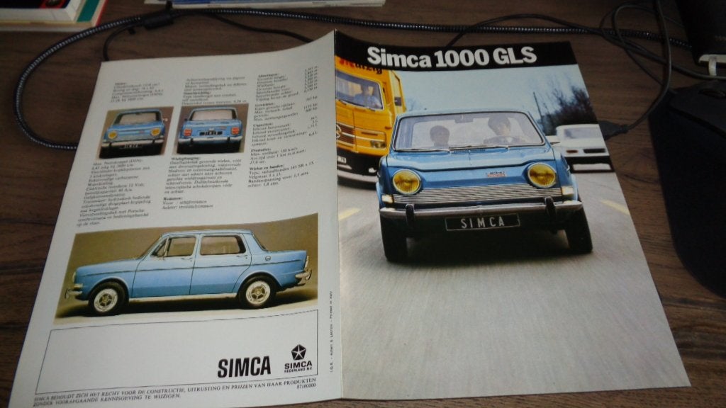 Folder SIMCA 1000 GLS  ,  8-1971, Verzenden, Nieuw, Overige merken
