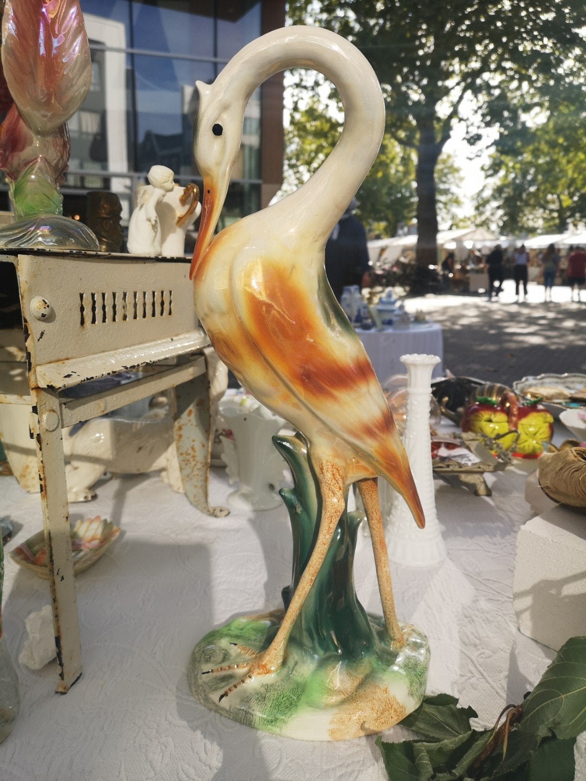 Vintage Keramische reiger Beeld - Uniek Decoratiestuk, Antiek en Kunst, Ophalen of Verzenden