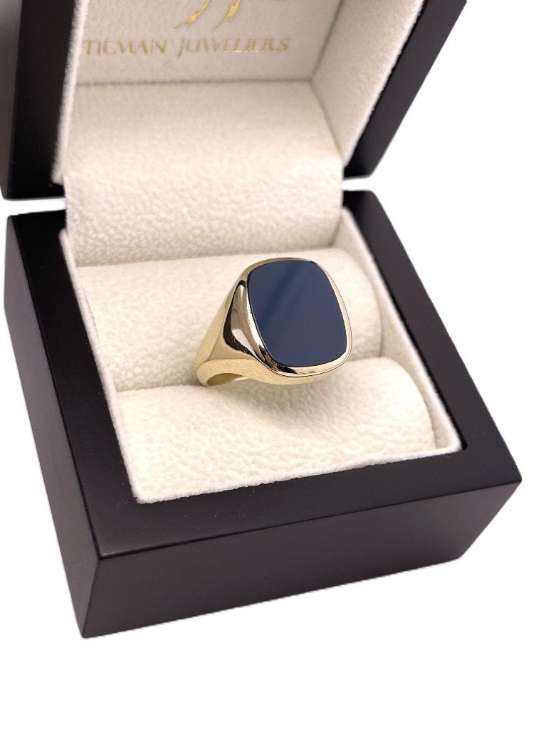 Gouden Zegelring Blauw Lagensteen Model Stomphoek, Ophalen, Gebruikt, Met edelsteen, Info@tiemanjuweliers.nl
