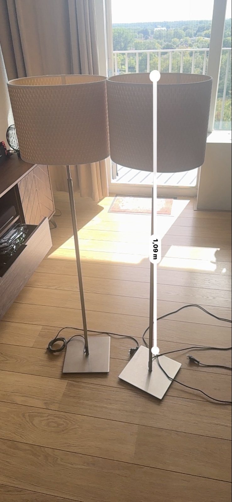 2 In hoogte verstelbare vloerlamp met roestvrijstalen frame, Huis en Inrichting, Ophalen, Gebruikt, Metaal, 100 tot 150 cm