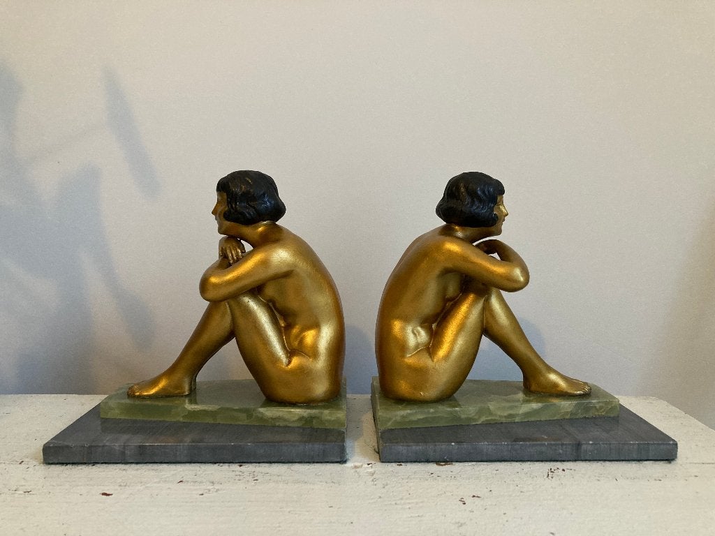 jaren 20 art deco boekensteunen met naakte vrouwen, Antiek en Kunst, Ophalen of Verzenden