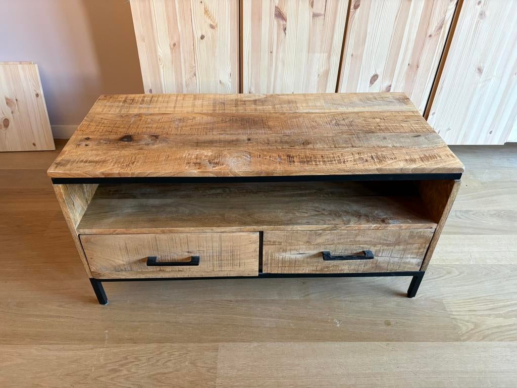 Mangohouten tv meubel, 100 tot 150 cm, Zo goed als nieuw, Minder dan 100 cm, Industrieel