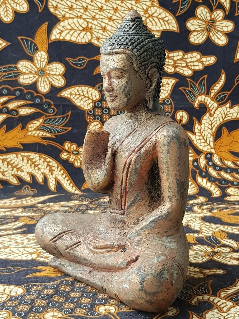 Mooie antieke verguld houten Oosterse Boeddha 25,5 cm., Antiek en Kunst, Ophalen of Verzenden