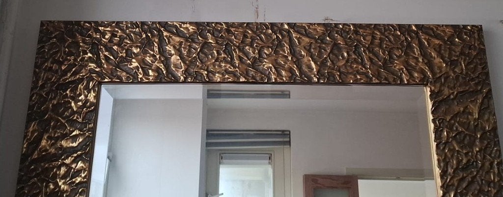Grote decoratieve spiegel  goudkleurige lijst / hotel chic, Ophalen, Zo goed als nieuw, 150 tot 200 cm, Rechthoekig