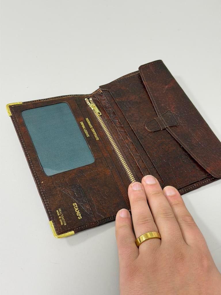 Vintage Bruine Leren Portemonnee Heren Wallet echt Lederen, Bruin, Ophalen of Verzenden, Zo goed als nieuw, H