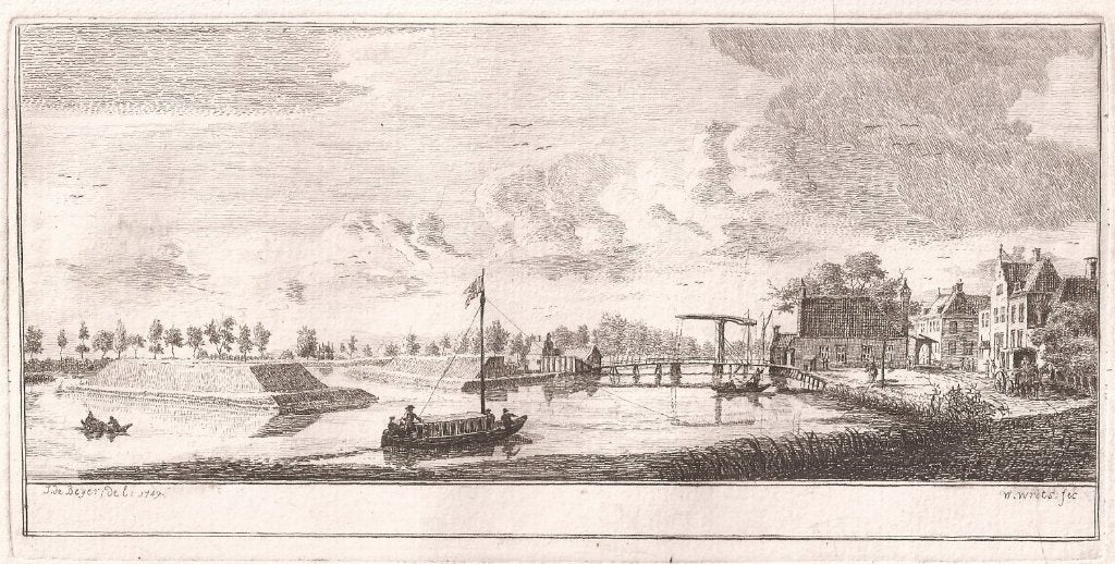 De Nieuwersluis Ets door W. Writs naar J. de Beijer ca. 1765, Origineel, Ets, Stadsgezicht, 19 cm