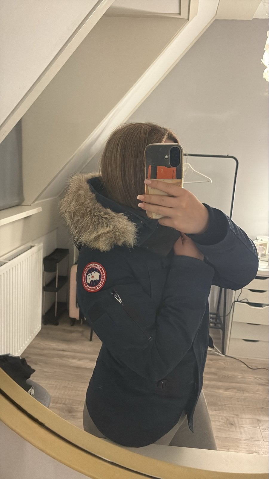 Canada Goose jas navy blue met grote capuchon, Ophalen of Verzenden, Zo goed als nieuw, Maat 34 (XS) of kleiner, Blauw