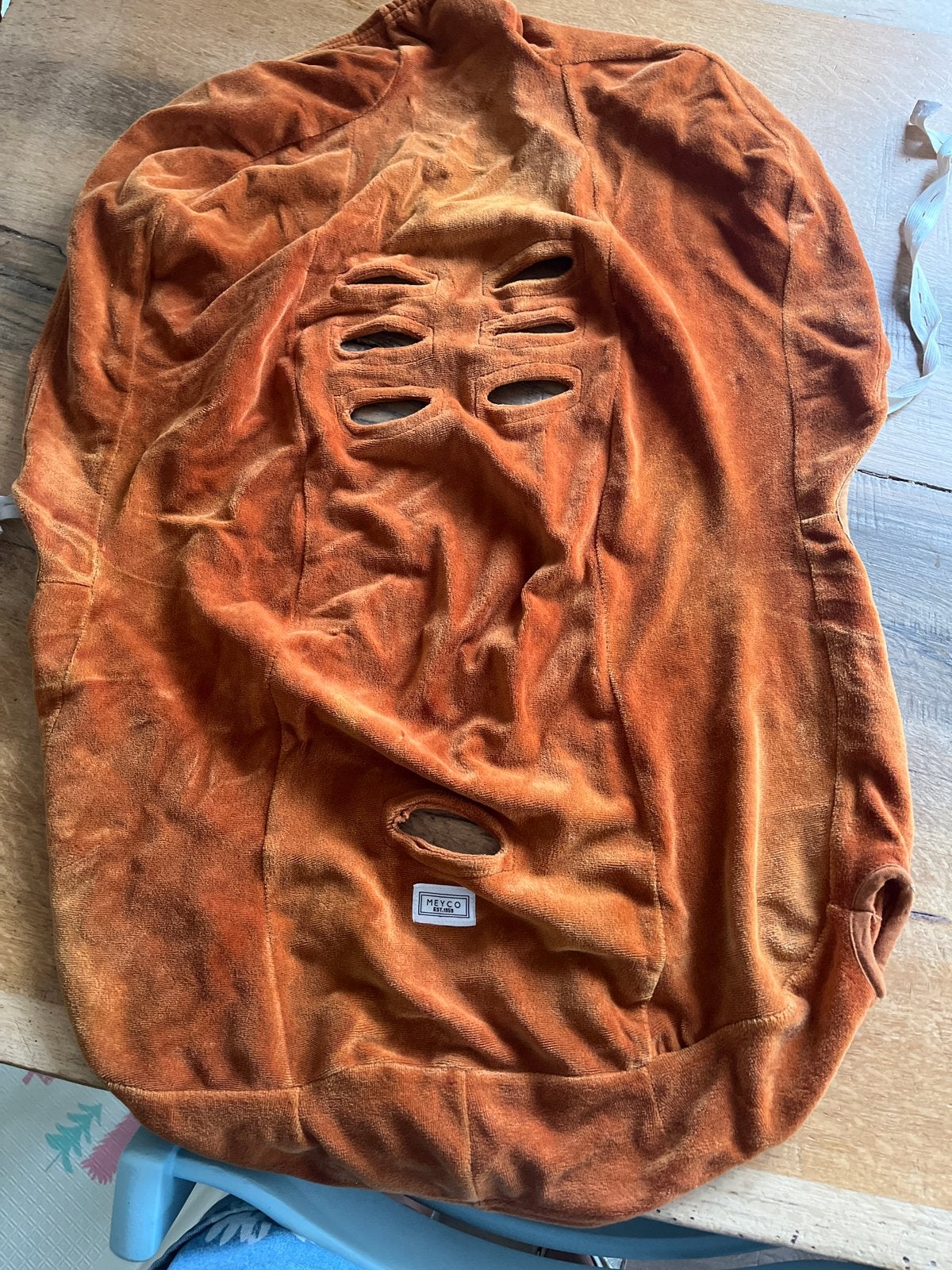 Meyco autostoelhoes in oranje velours, Overige merken, 15 t/m 36 kg, Ophalen of Verzenden, Gebruikt