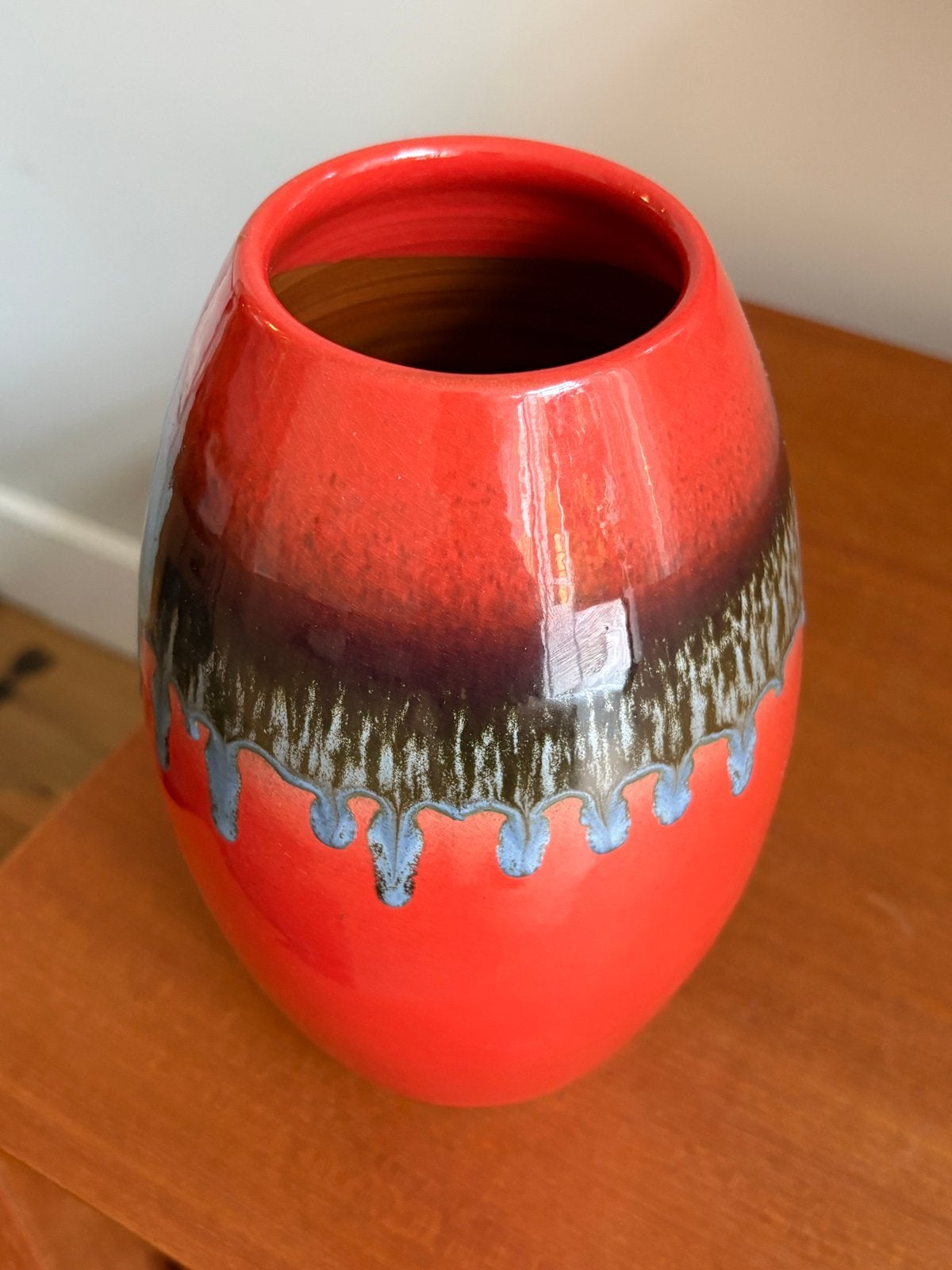Vintage Fat Lava Vaas - keramiek Oranje met Donkere Glazuur, Ophalen