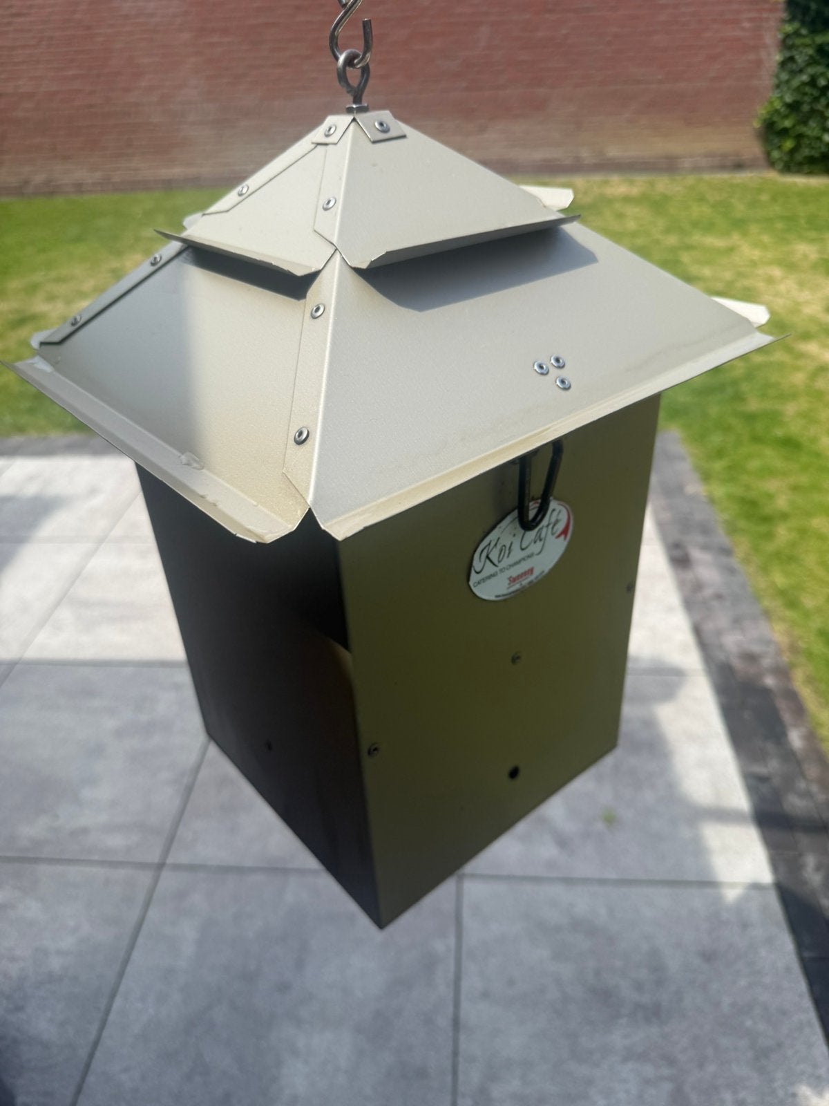 Koicafé voerautomaat met grote gepolijste RVS beugel, Tuin en Terras, Ophalen of Verzenden, Zo goed als nieuw