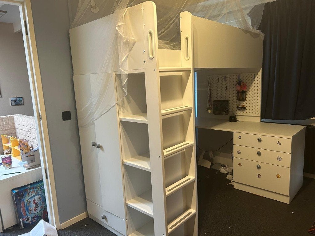 IKEA SMÅSTAD Hoogslaper, wit/met bureau met 3 lades,90x200cm, Kinderen en Baby's, Kinderkamer | Stapelbedden en Hoogslapers, Ophalen