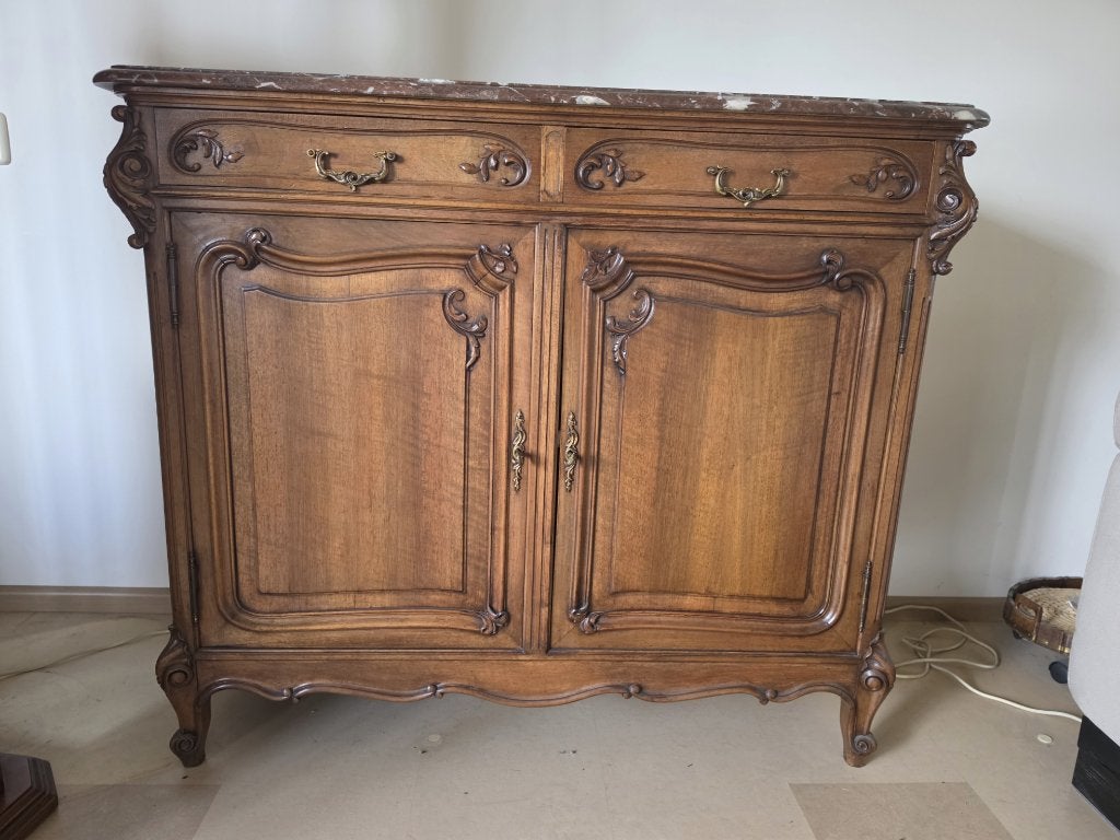 Antiek klassiek dressoir / buffetkast met marmeren blad, Ophalen, Gebruikt, 25 tot 50 cm, 100 tot 150 cm
